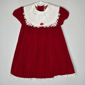 Vintage Brooke Lindsay Red Velvet Dress Toddler 2T Christmas Lace Collar Holiday